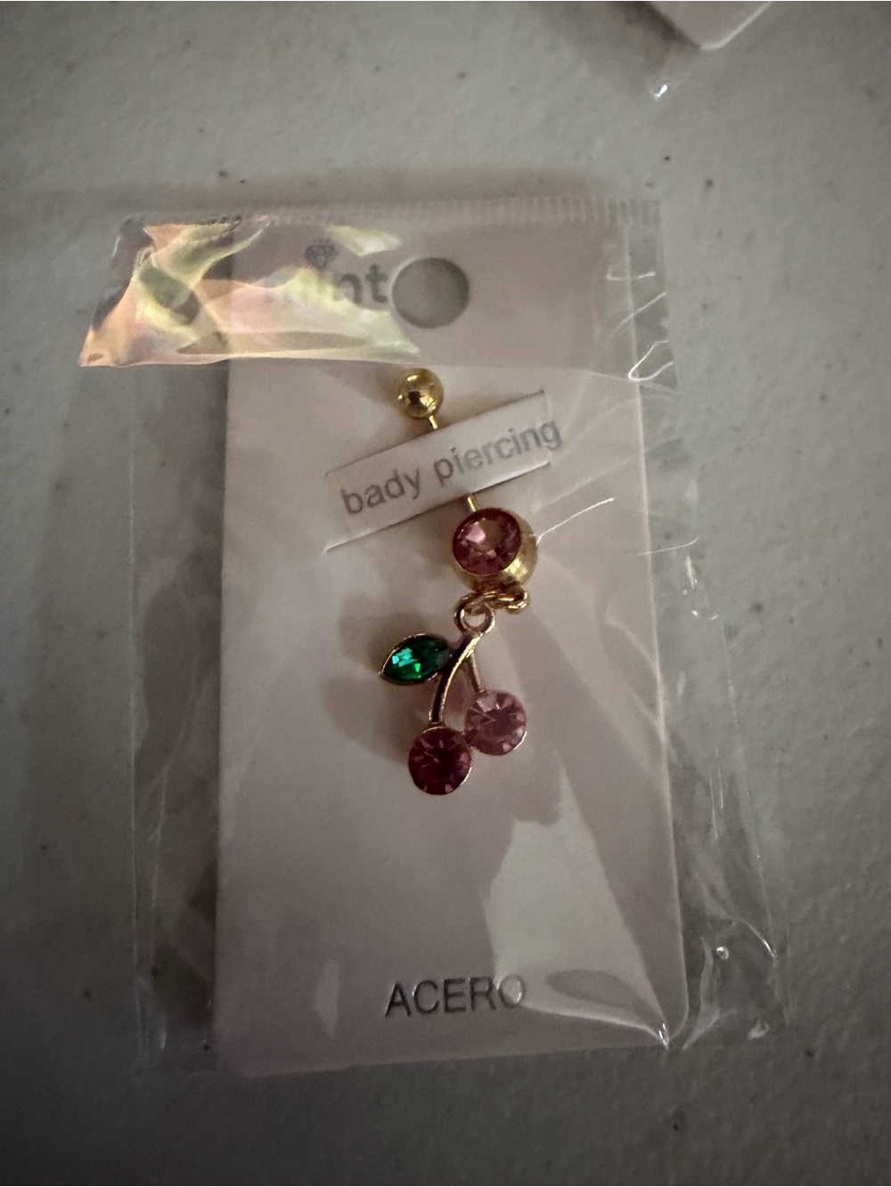 Mint Gold Cherry Dangle Earrings with Pink and Green Gems